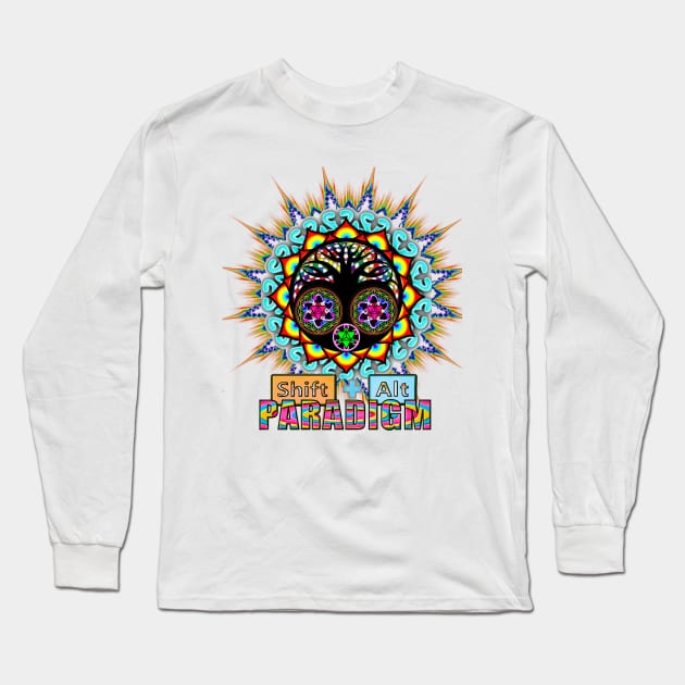 Shift Alt Paradigm Sacred Geometry Science Merkaba Tree of Life Flower of Life Atom Logo Long Sleeve T-Shirt by ShiftAltParadigm